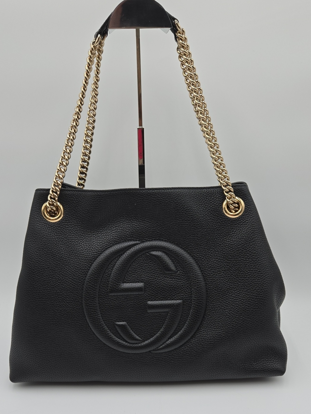 Gucci Interlocking G Soho Chain Tote Handbag, Leather, Black, 536196 - COA incl